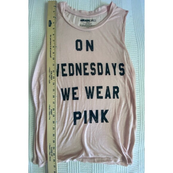 MEAN GIRLS wednesdays we wear PINK workout tshirt muscle tank top cutoff L NWOT - Picture 4 of 7